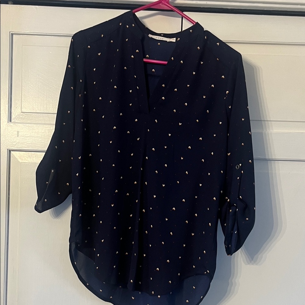 Lush Midnight Blue Blouse with Gold Dots